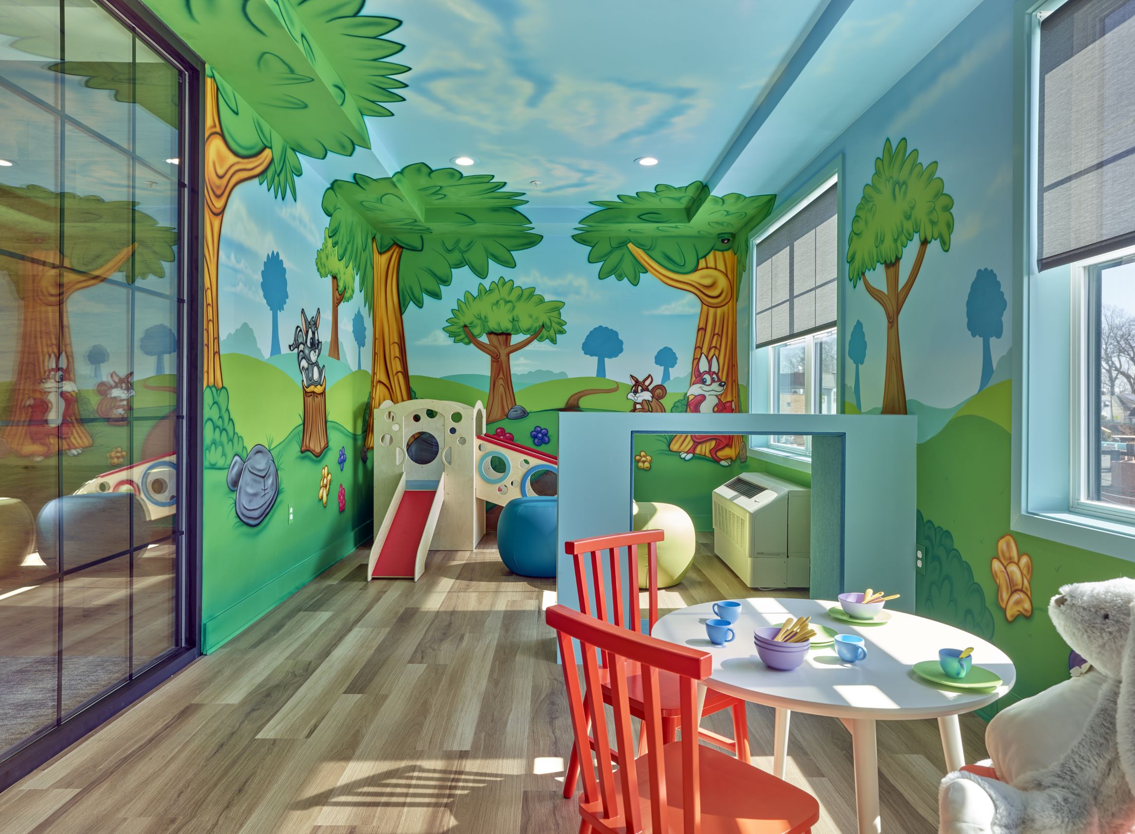 Bright, colorful, kids play room in multifamily residence in Union, NJ..